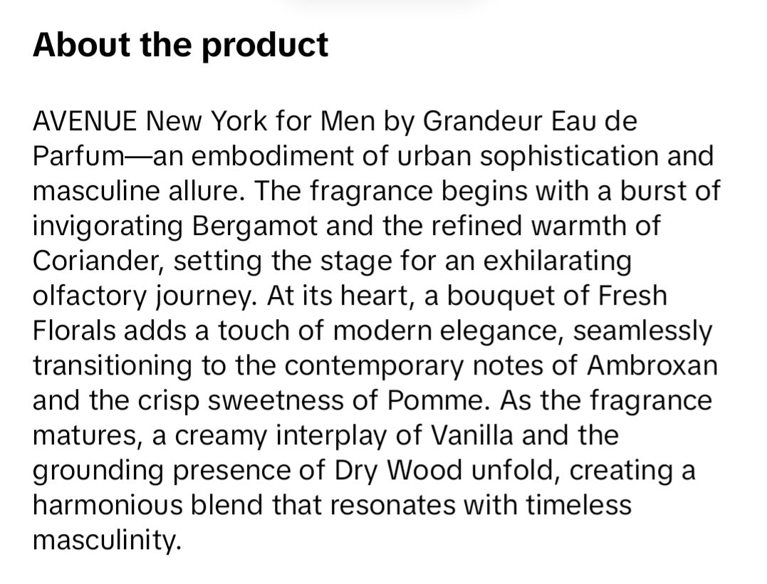 Avenue New York Grandeur Eau De Parfum Men 100 ml EDP For Him (Ins: Bond No. 9 Lafayette Street)