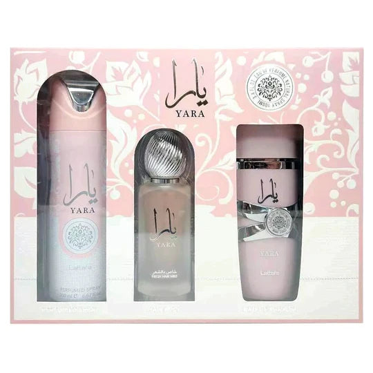 KotoSET LATTAFA YARA WOMEN ( 3 PC) 3.4 OZ EDP / 6.8 OZ DEO / 1.7 OZ HAIRMIST