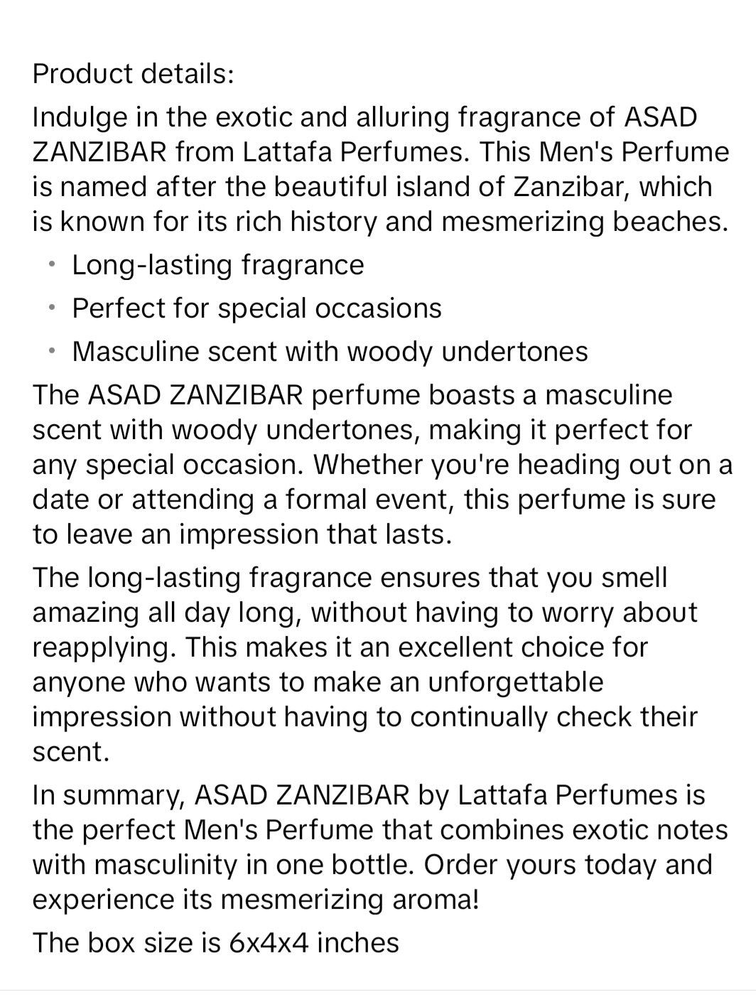 ASAD ZANZIBAR Men EDP - 100MI (3.40z) By Lattafa