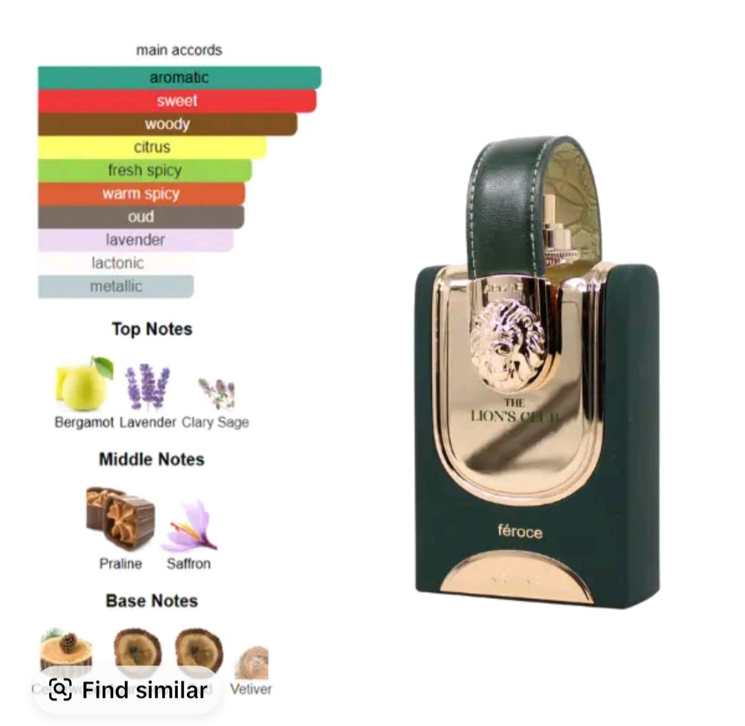 THE LION'S CLUB FEROCE BY ARMAF 3.4 OZ ...INSPIRED  BY PARFUMES DE MARLY PARIS HALTANE